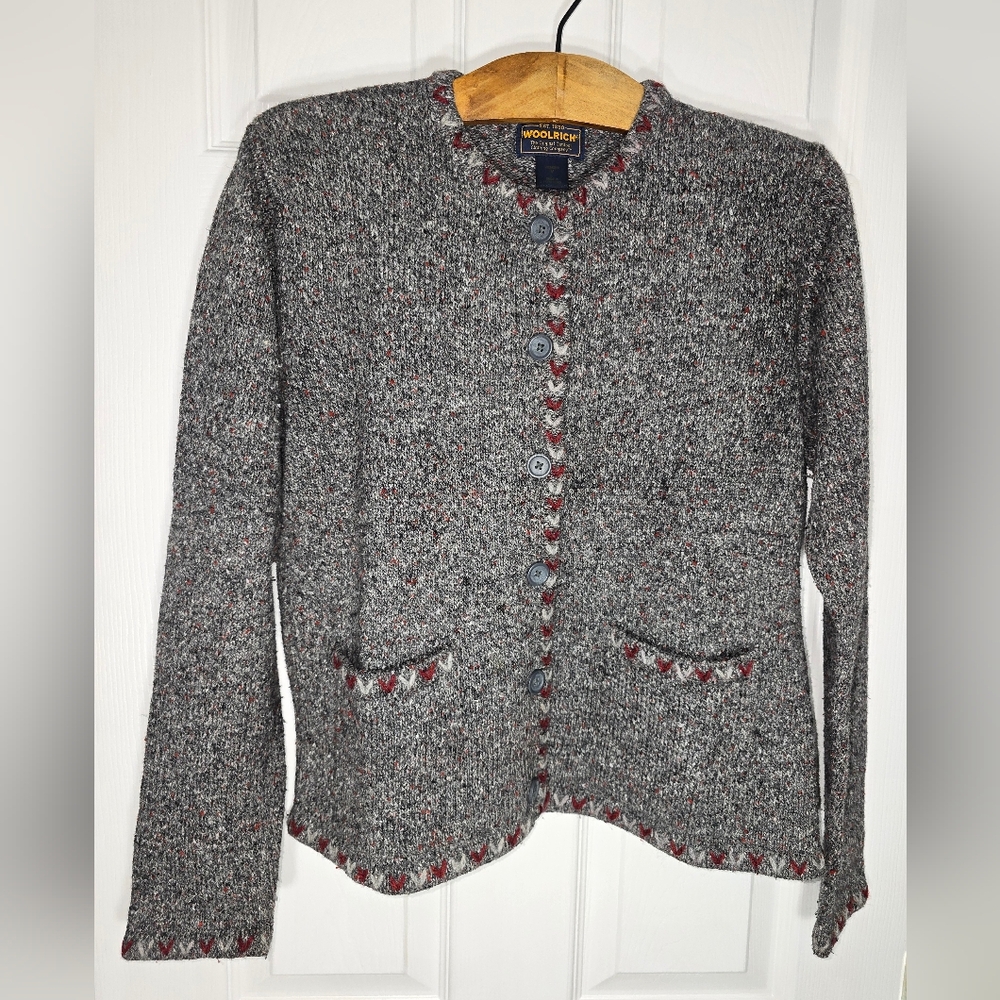 Woolrich‎ Gray and Red Knit Vintage Wool Blend Jacket